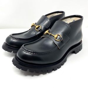 GUCCI Mens Horsebit Leather Lug Sole Black Boots